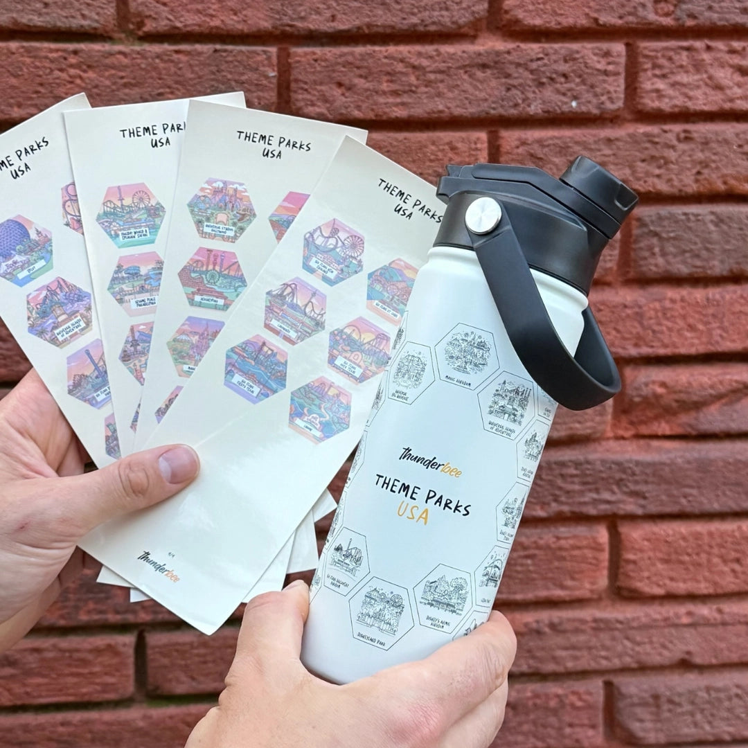USA theme park bottle + stickers